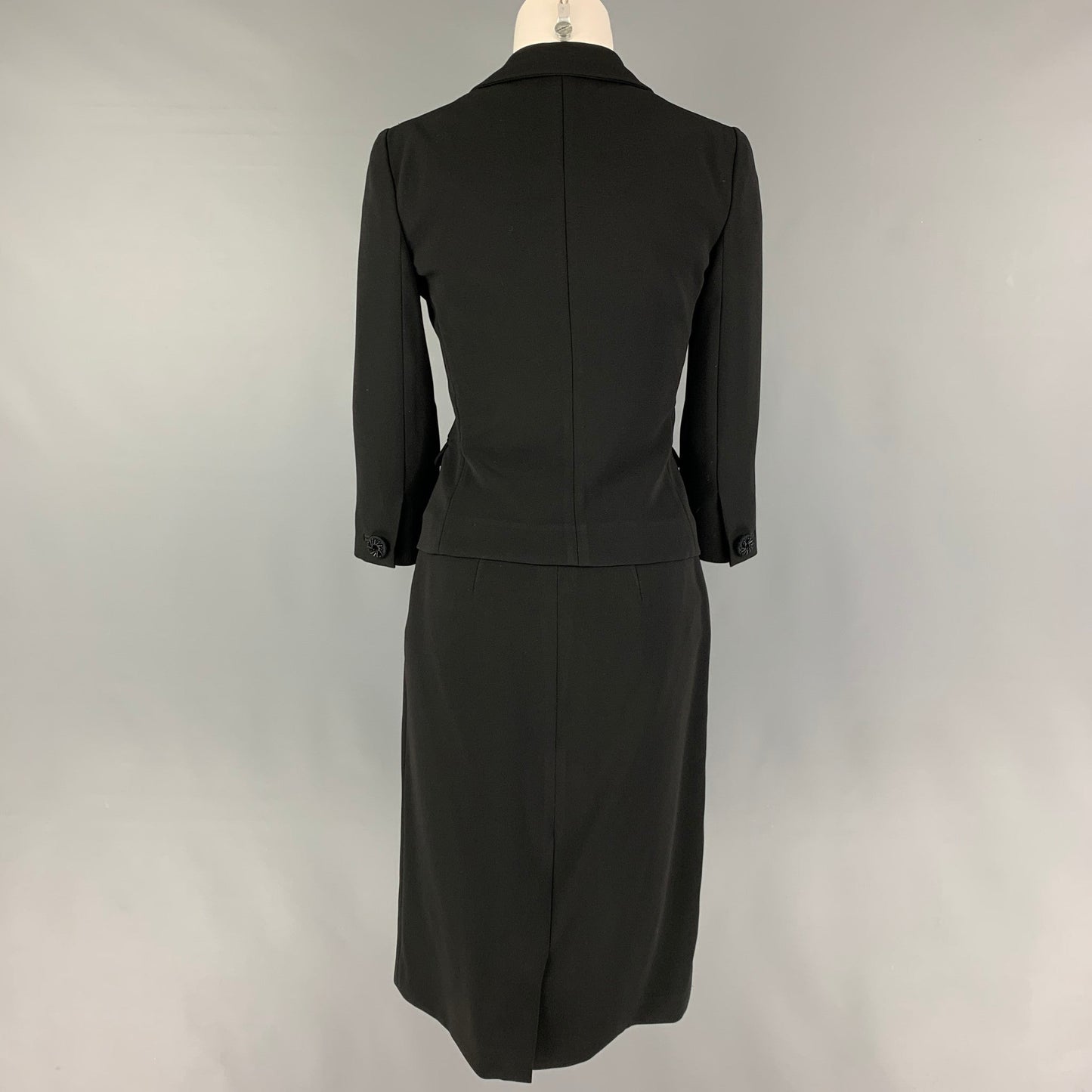 PRADA Size 4 Black Triacetate Blend Single Breasted Skirt Suit