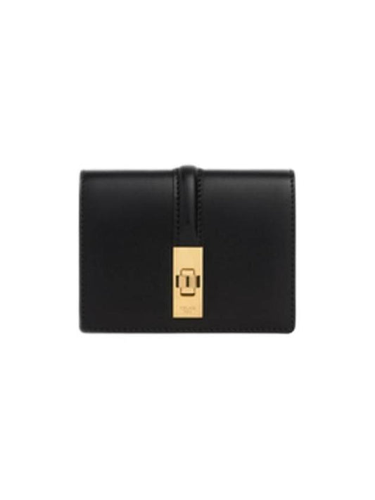 CELINE 16 Flap Shiny Calfskin Card Wallet Black
