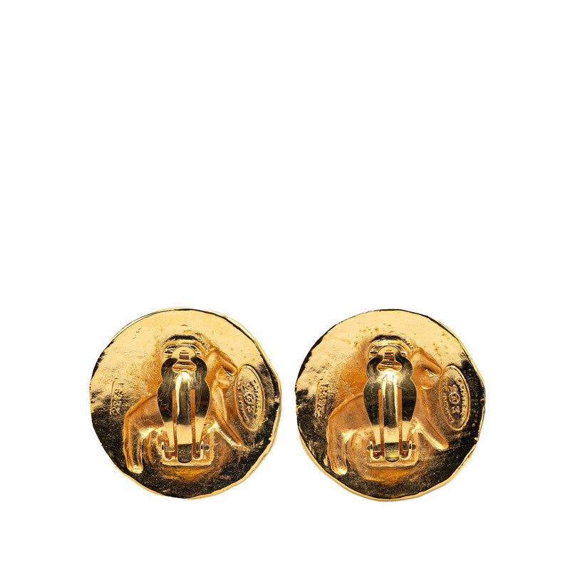 Chanel Lion Motif Round Earrings Gold