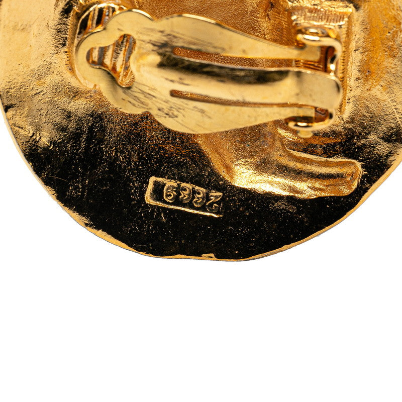 Chanel Lion Motif Round Earrings Gold