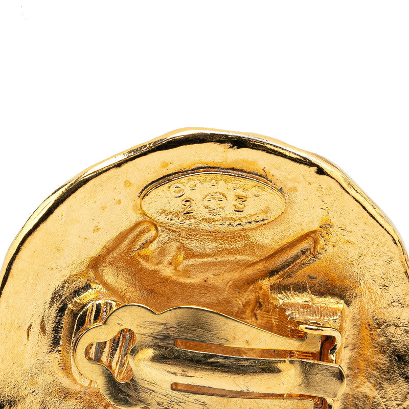 Chanel Lion Motif Round Earrings Gold