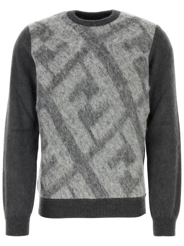 Fendi Crew Neck Alpaca Pullover Knit Top Grey