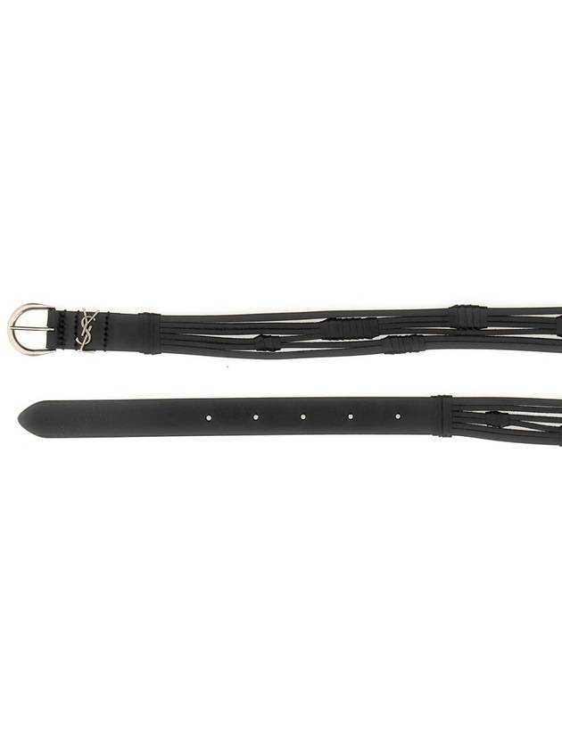 Saint Laurent Men's Croissant de Rune Leather Belt Black