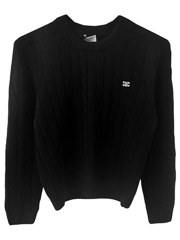 CELINE Triomphe Cashmere Cable-Knit Top Black