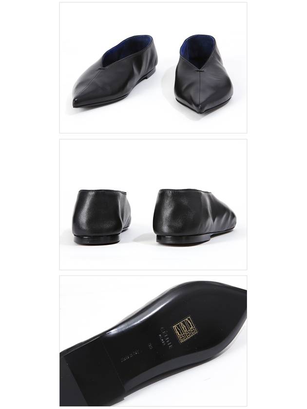 CELINE Stitch Babouche Point Toe Leather Flat Black