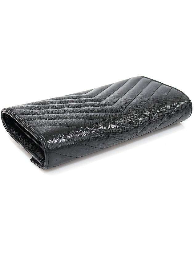Saint Laurent 372264 Black Grande Poudre Textured Matelasse Large Monogram Gold Flap Long Wallet
