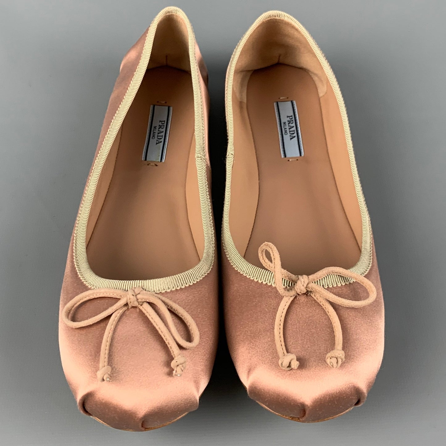 PRADA Size 7 Champagne Silk Ballerina Donna Flats