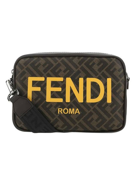 Fendi Yellow Logo FF Fabric Camera Cross Bag Brown