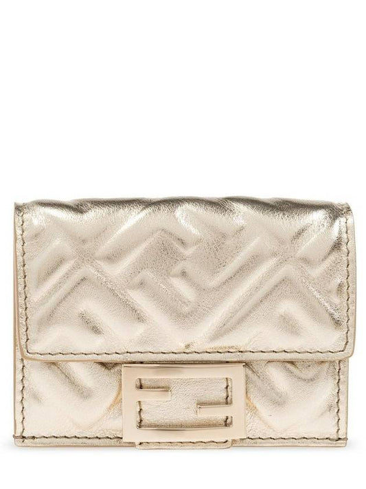 Fendi Baguette Micro Leather Card Wallet Gold