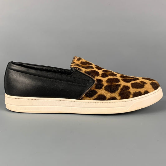 PRADA Size 9 Brown Black Animal Print Pony Hair Loafers