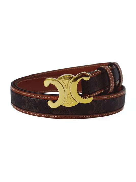 CELINE Women's Medium Triomphe Canvas Calfskin Belt Brown