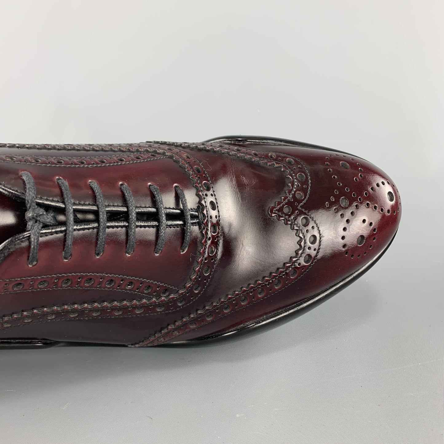 PRADA Size 10 Burgundy Leather Wingtip Rubber Platform Sole Lace Up