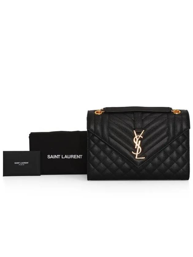Saint Laurent Gold Matelass Grain De Poudre Envelope Medium Shoulder Bag Black