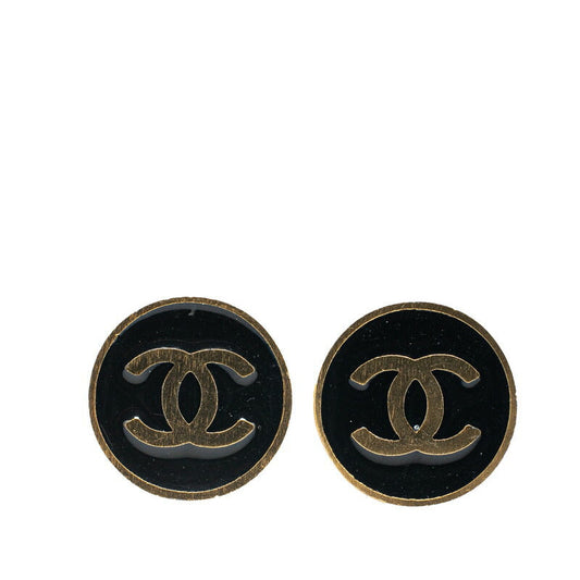 Chanel Coco Mark Round Earrings Gold Black
