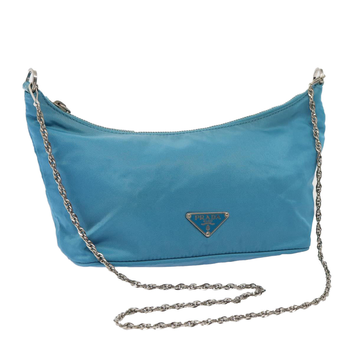 PRADA Chain Shoulder Bag Nylon Light Blue  80225