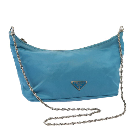 PRADA Chain Shoulder Bag Nylon Light Blue  80225