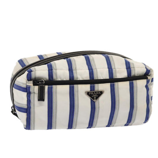 PRADA Pouch Nylon White Blue  80241