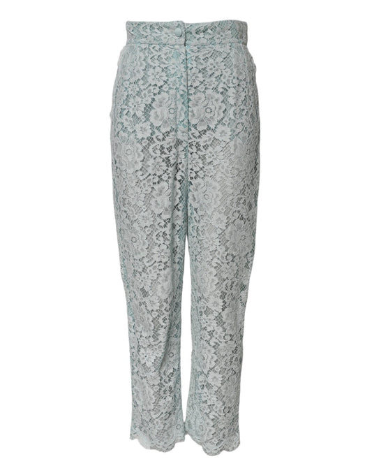 Dolce & Gabbana Mint Green Cotton Floral Lace Trousers Women's Pants