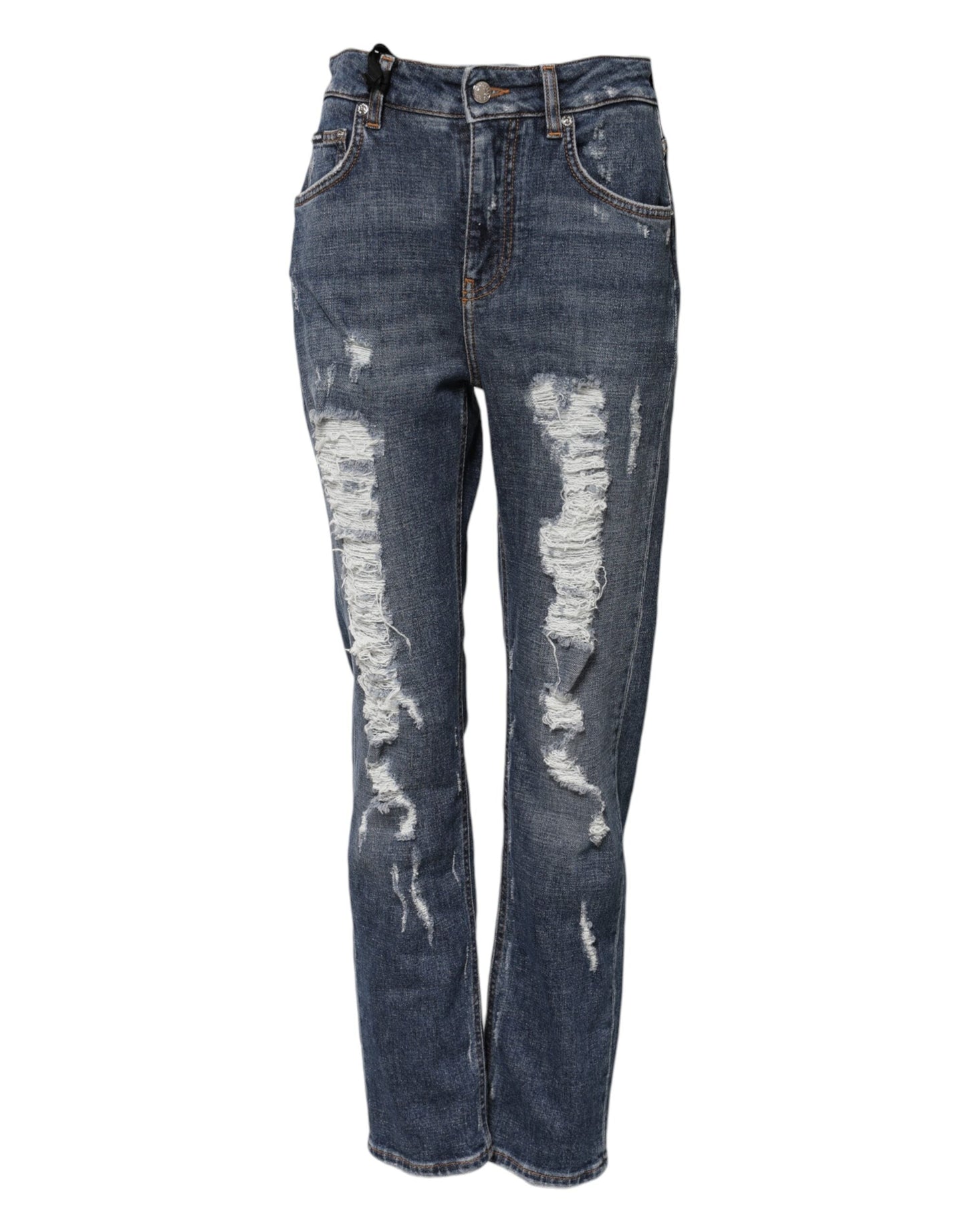 Dolce & Gabbana Blue Cotton Boyfriend Tattered Denim Women's Jeans