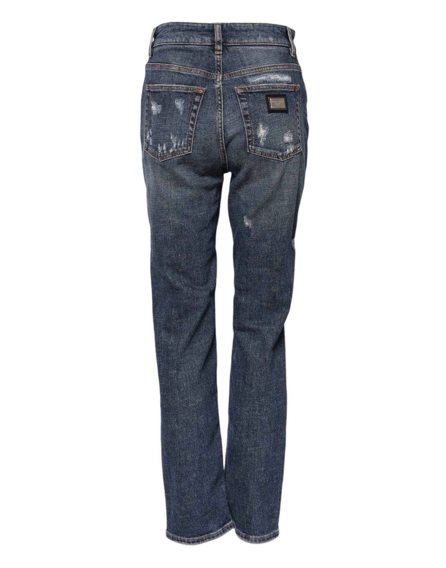Dolce & Gabbana Blue Cotton Boyfriend Tattered Denim Women's Jeans
