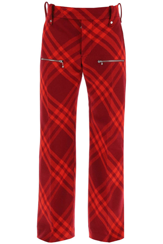 BURBERRY Checked Embroidered Wool Pants for Men