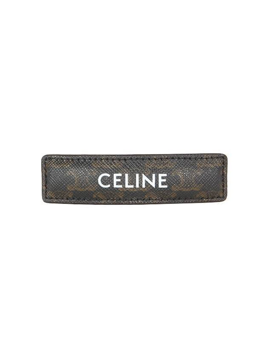 CELINE Logo Triomphe Canvas Calfskin Hair Clip Tan