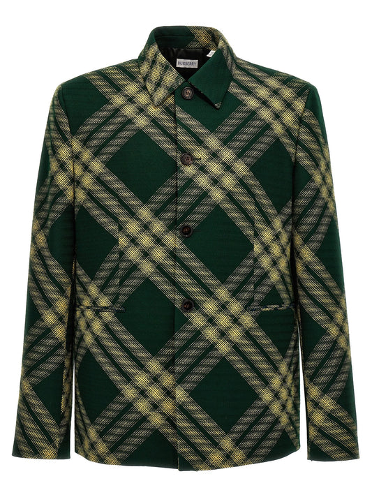 Burberry Men Check Wool Tailored Blazer