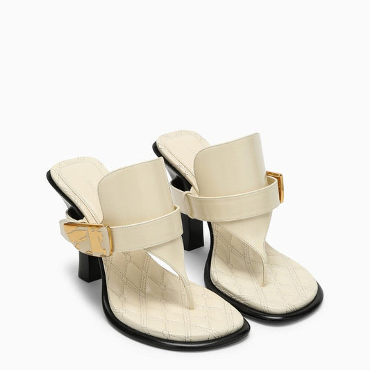 Burberry Light Beige Leather Bay Sandals Women