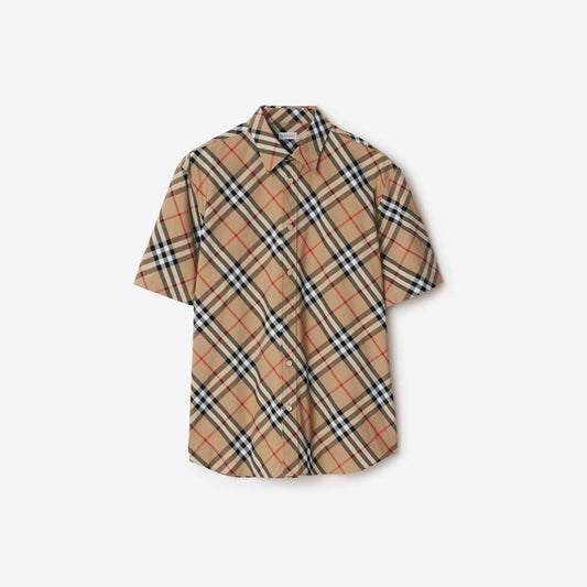 BURBERRY Checkered Design Cotton Shirt with Rounded Hem for Men