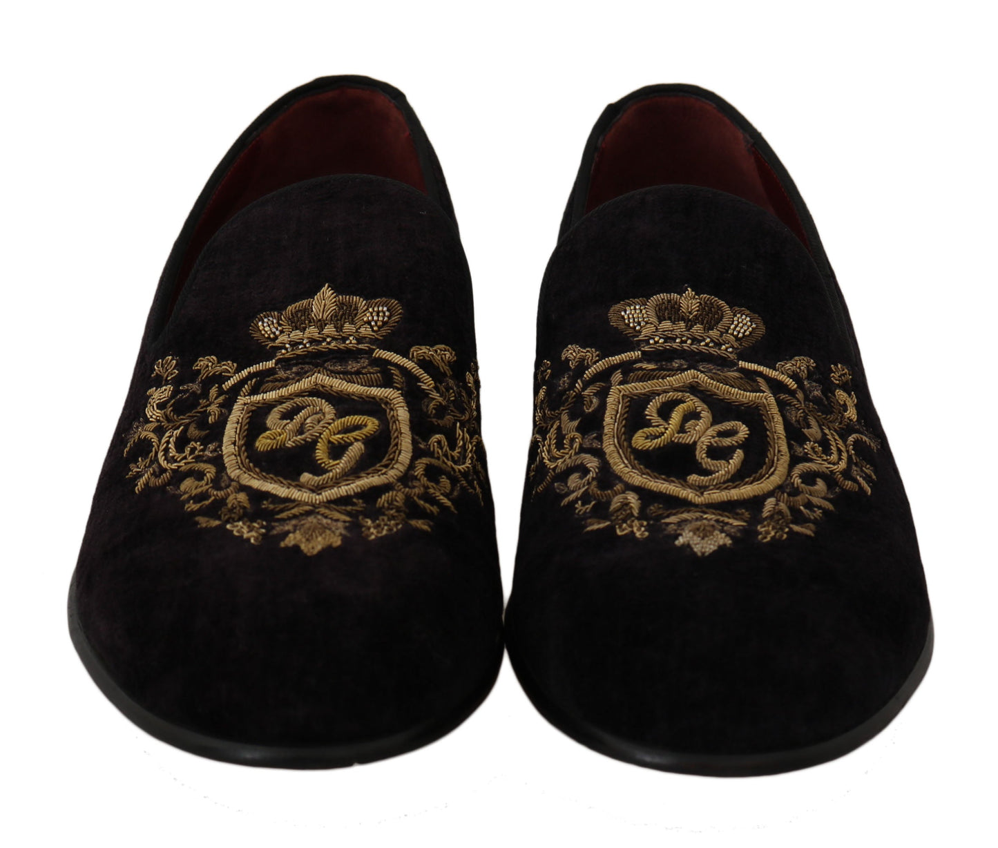 Dolce & Gabbana Loafers Black Velvet Gold Men's Crown