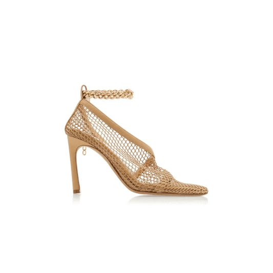 Bottega Veneta Chain-Trimmed Mesh Sandals 39.5 Beige,Gold