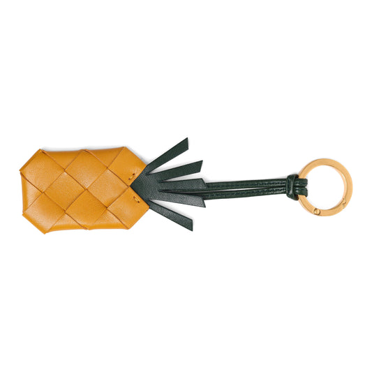 Bottega Veneta Intrecciato Pineapple Leather Key Chain Yellow,Green