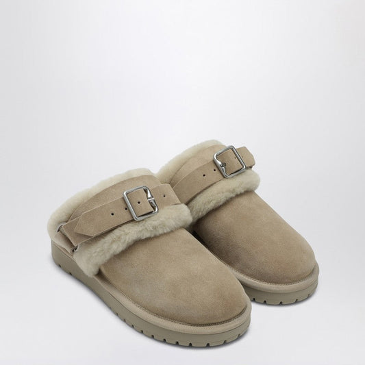 Burberry Chubby Mule In Suede And Beige Shearling Women
