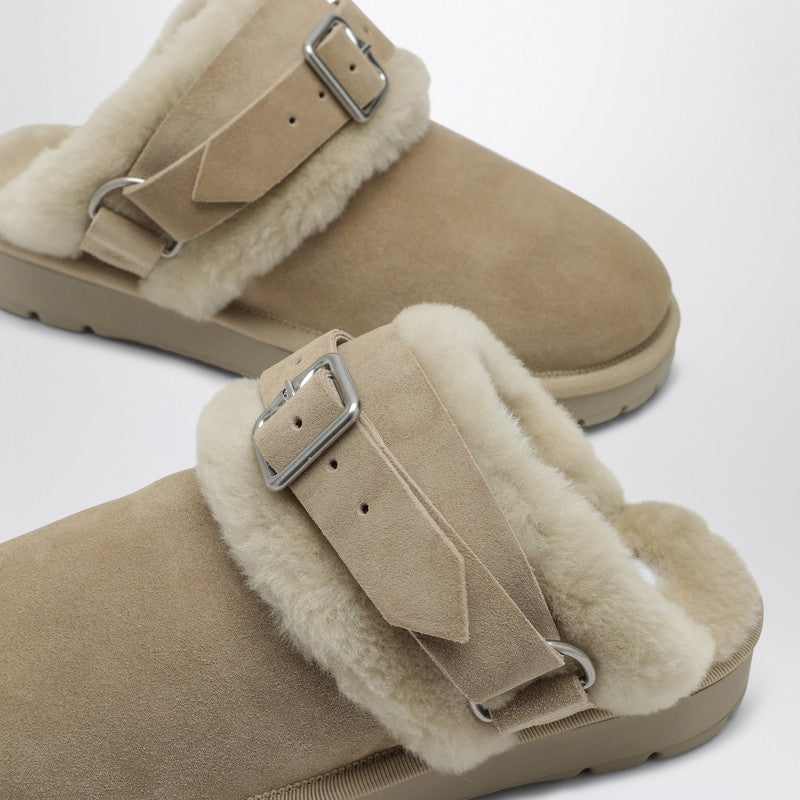 Burberry Chubby Mule In Suede And Beige Shearling Women