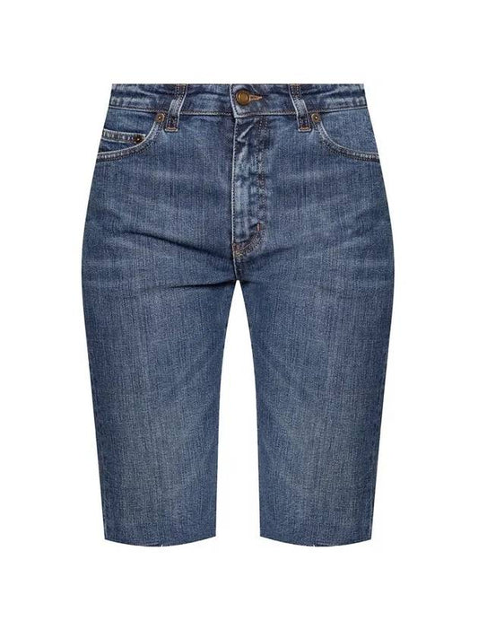 Saint Laurent Women's Knee Length Denim Cotton Shorts Blue