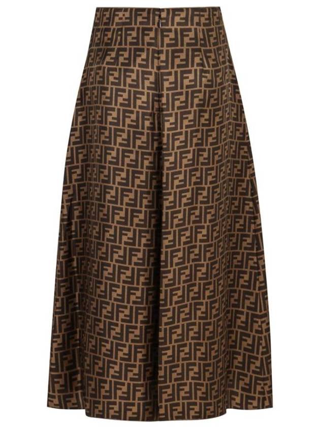 Fendi FF Motif Silk Twill A-line Skirt Brown