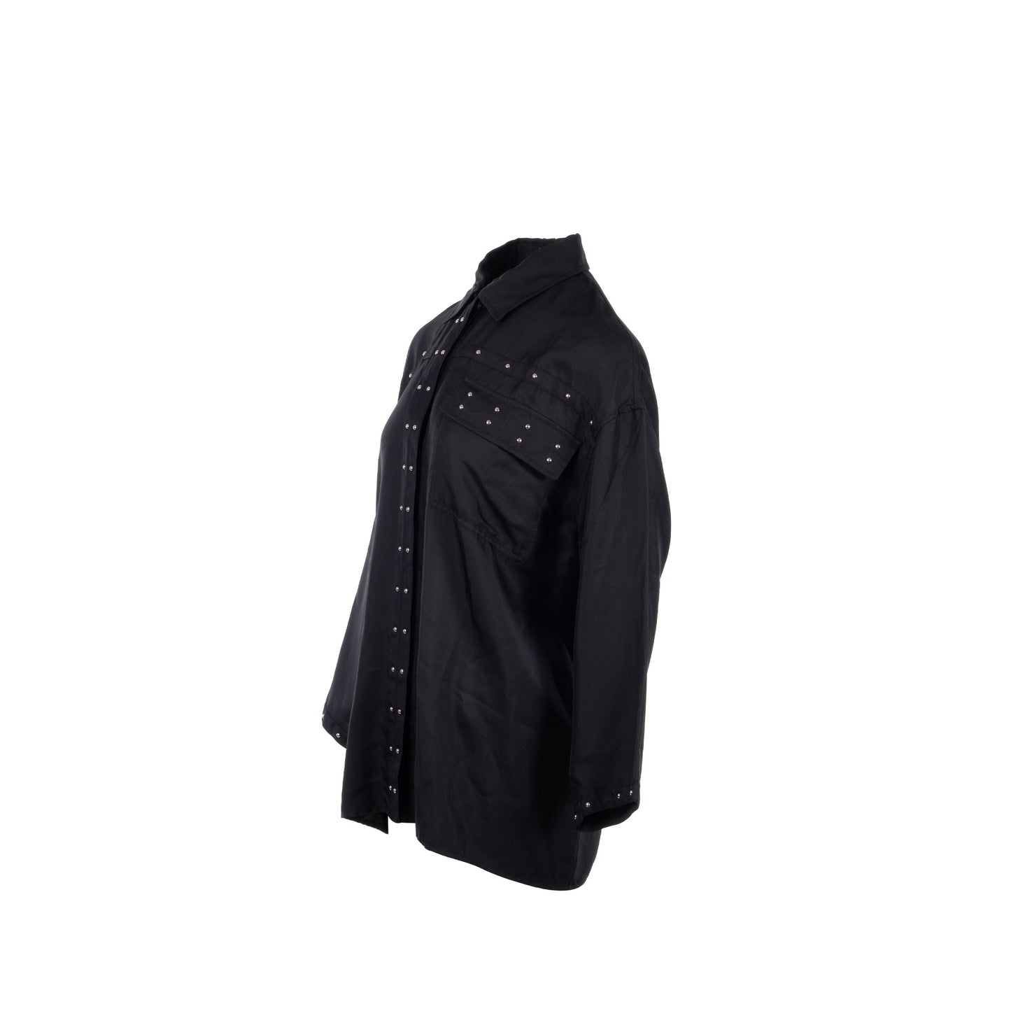 Hermes Size 34 Chemise Shirt with Studs Details Silk Black
