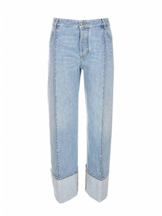 Bottega Veneta Turn-Up Hem Curved Light Bleached Straight Jeans Blue