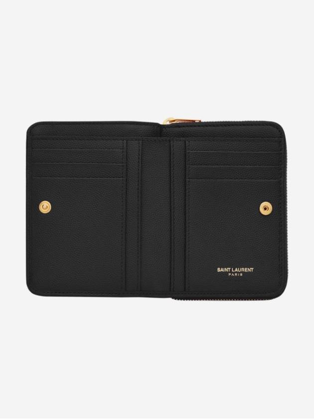 Saint Laurent Monogram Zipper Grained Leather Half Wallet Black