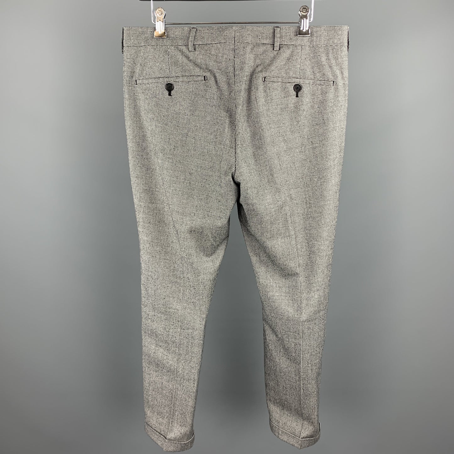 PRADA Size 30 Black & White Houndstooth Wool Button Fly Casual Pants