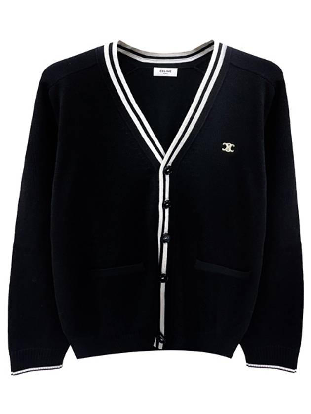 CELINE Triomphe Embroidery Wool Cardigan Black