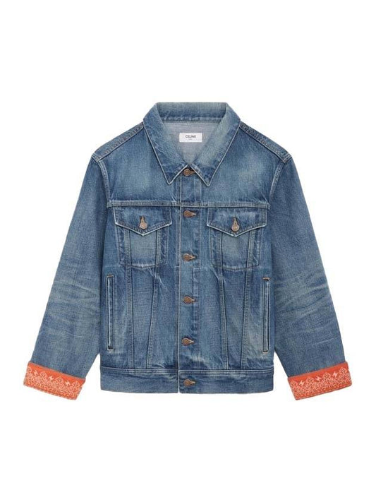 CELINE Union Washing Bandana Trucker Denim Jacket Blue