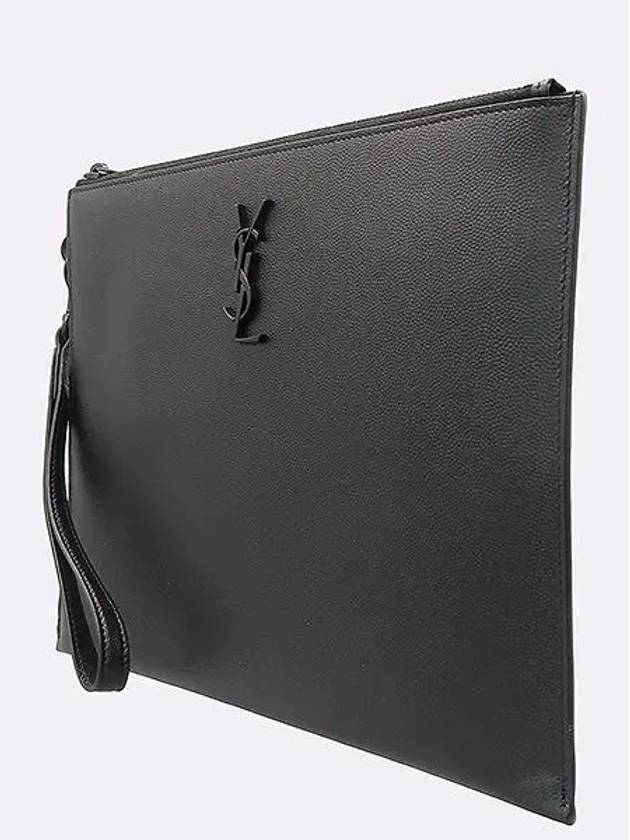 Saint Laurent 667686 Black Monogram Zippered Tablet Holder Clutch