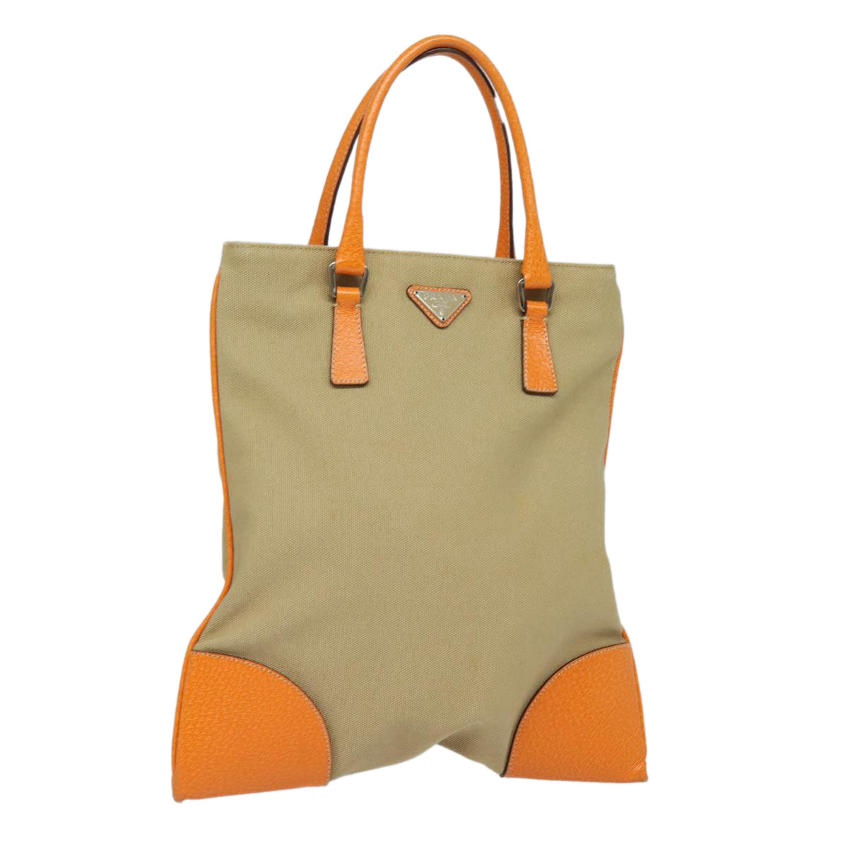 PRADA Hand Bag Canvas Orange Beige  81185