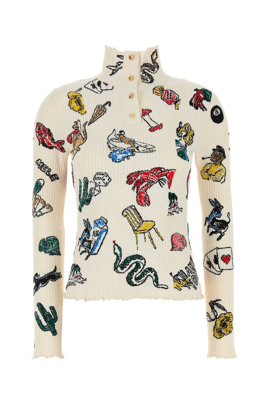 BOTTEGA VENETA Embroidered Stretch Wool Blend Polo Jumper