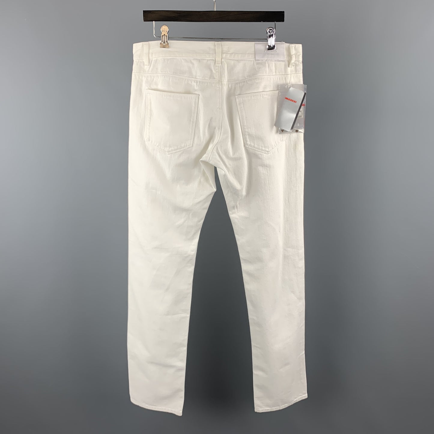 PRADA Size 33 White Solid Denim Button Fly Jeans