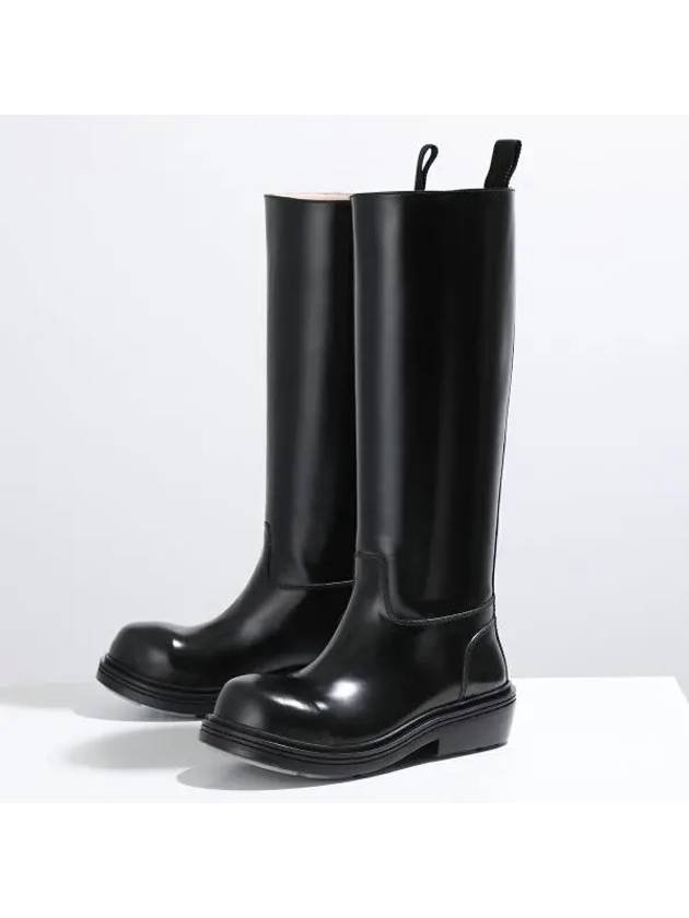 Bottega Veneta Fireman Leather Long Boots Black