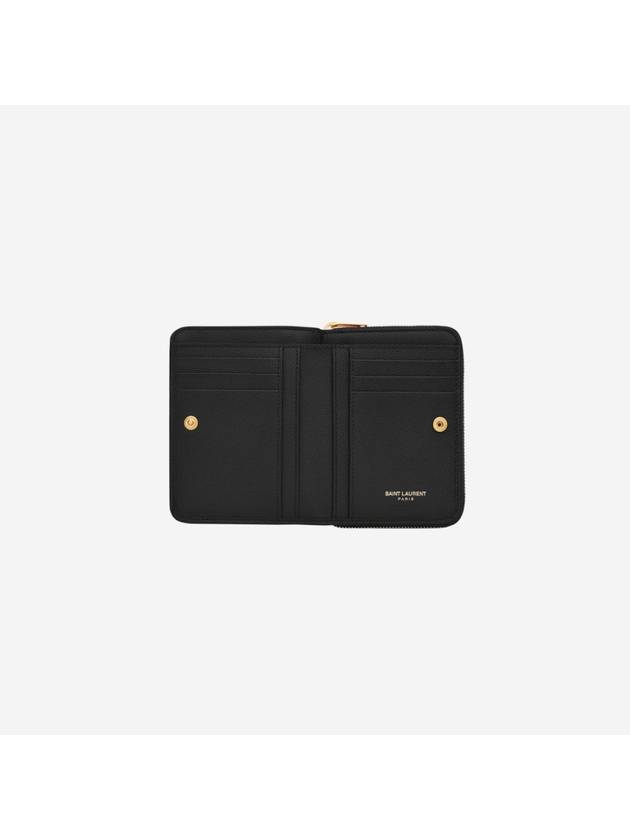 Saint Laurent Monogram Zipper Grained Leather Half Wallet Black