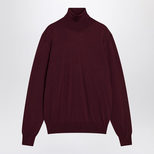 Saint Laurent Burgundy Turtleneck Sweater In Wool Men