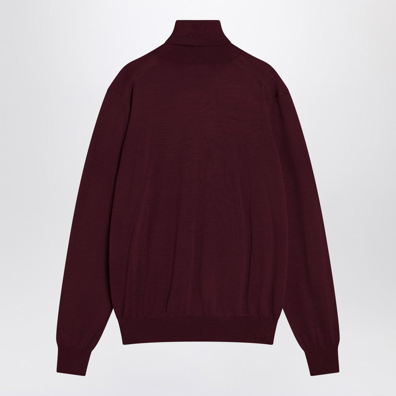 Saint Laurent Burgundy Turtleneck Sweater In Wool Men